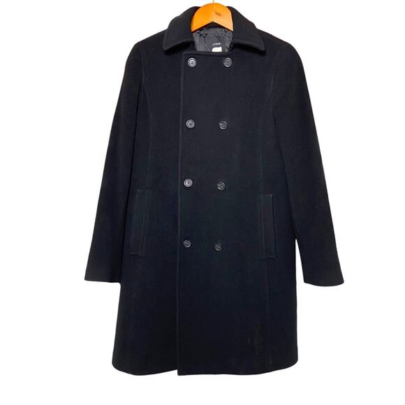 VTG J.Crew Wool Cashmere Double Button Black Coat Quilted Lining Women's Size 6 - Picture 3 of 14
